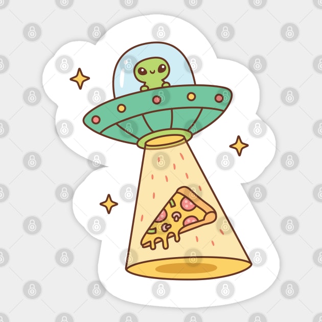 Alien UFO Abducts Pizza Funny Sticker by rustydoodle